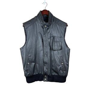 Porsha Black Leather Biker Vest Bomber Men's Size 42 Pockets